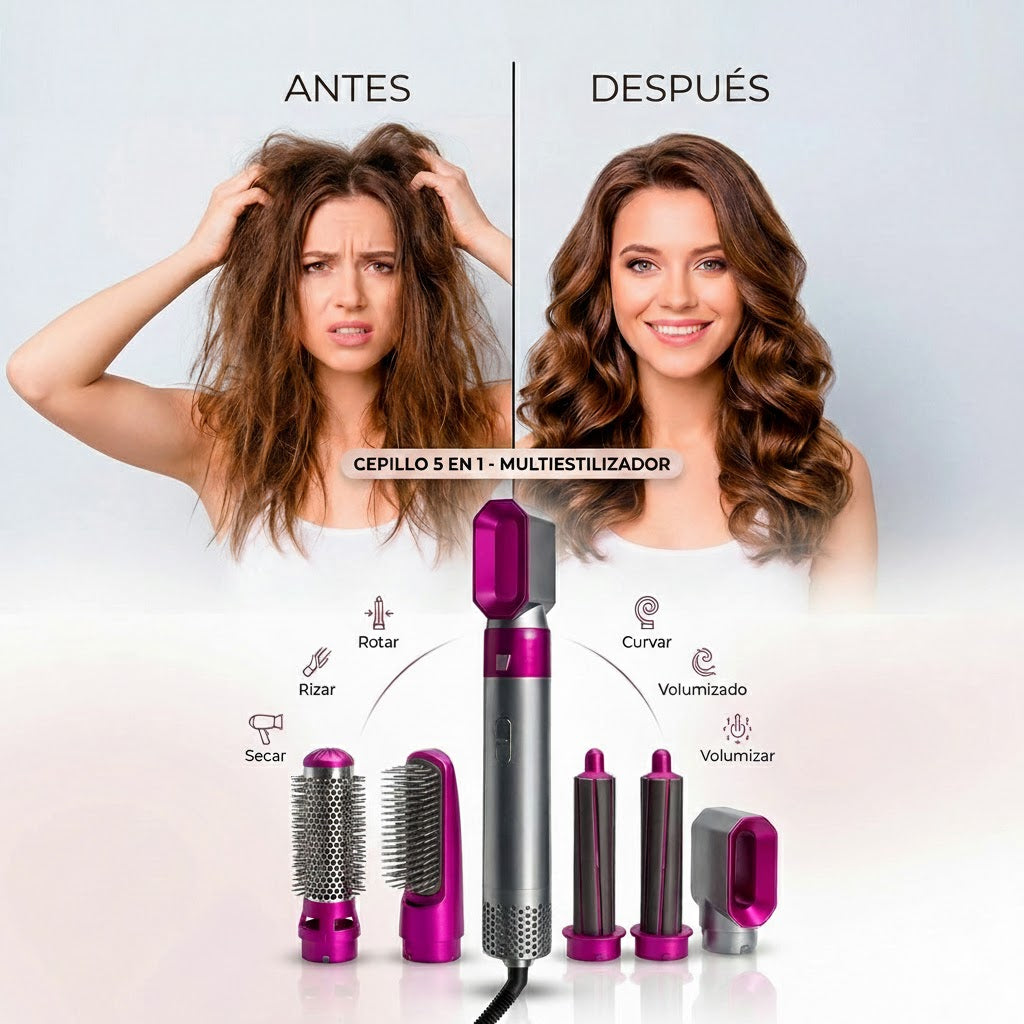 Luce un cabello de salón en minutos con el Cepillo Alisador 5 en 1 Pro