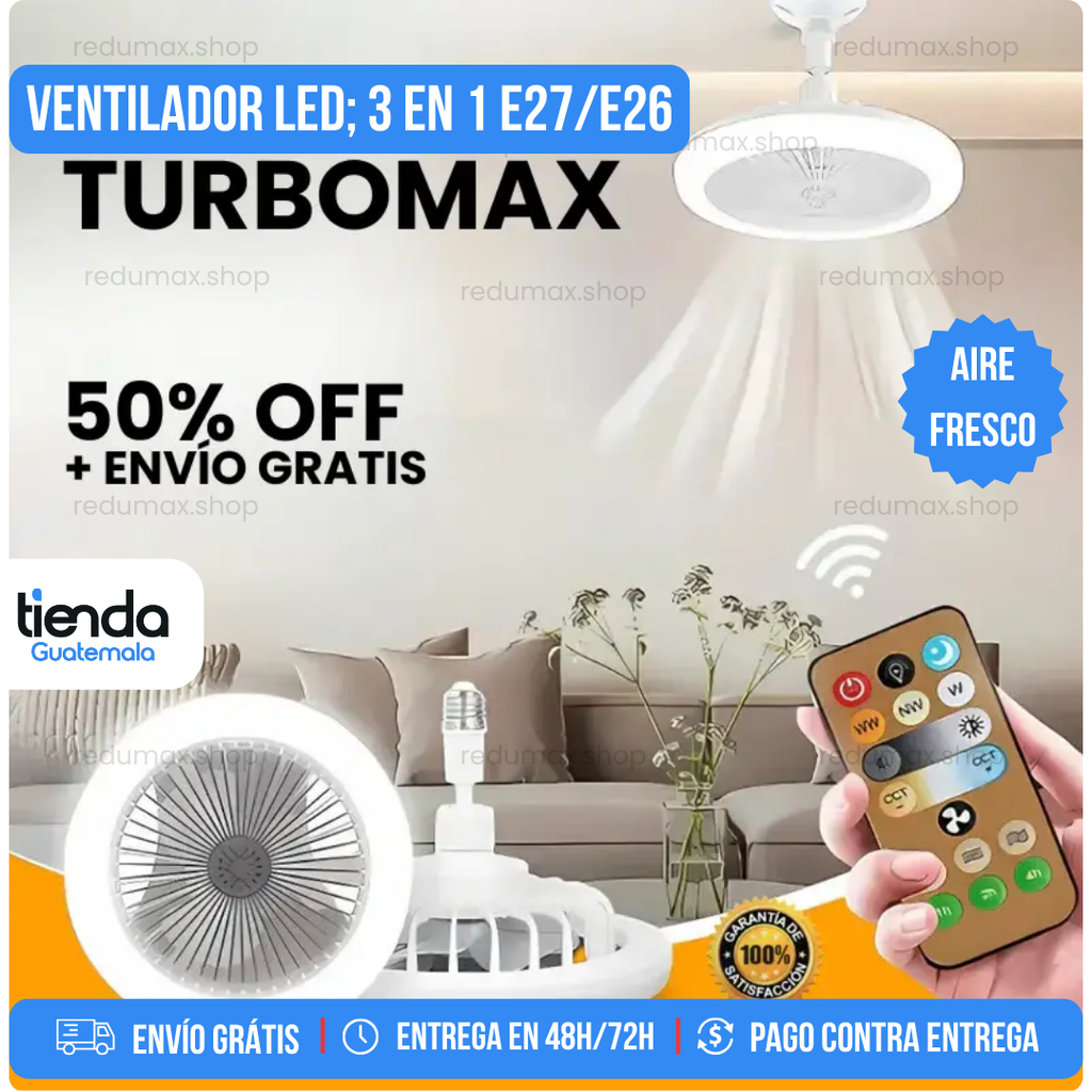 Ventilador inteligente TurboMax 2 en 1 con luz LED — vista principal